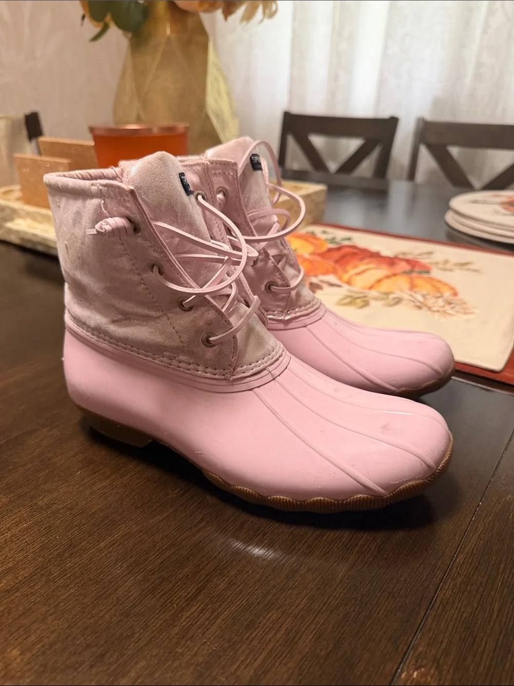 Sperry Big Girl Pink Lace-Up Duck Boot
